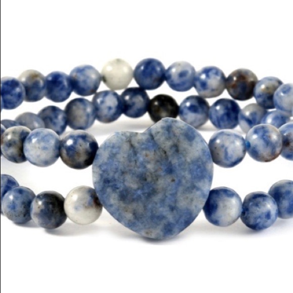 Sold Blue Jasper Beaded Double Strand Stretch Bracelet - Picture 4 of 6